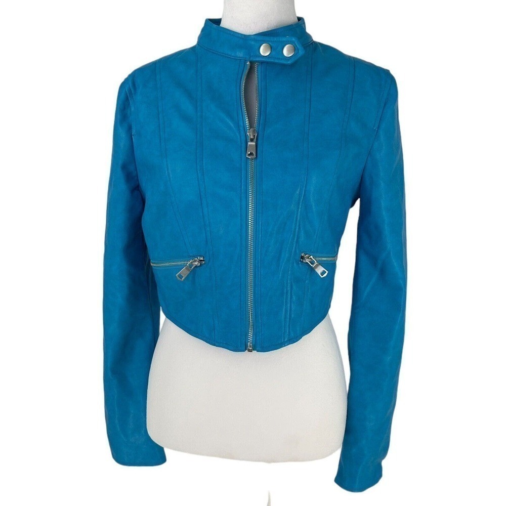7 for all Mankind Faux Leather Teal Blue Moto Jacket S